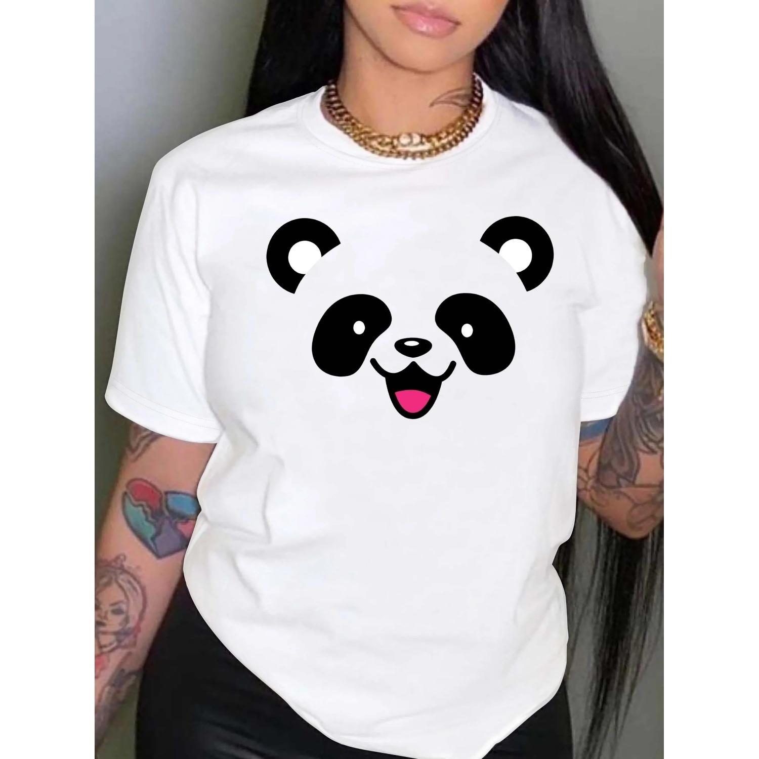 

Casual Cute Cartoon Panda Print T-Shirt Polyester Crew Neck Short Sleeve Knit Fabric Slight Stretch Animal Pattern Regular XXXXXL білий