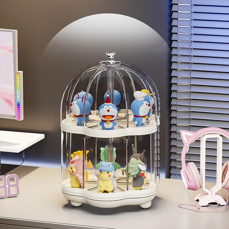

figure storage case PET material figure with rotating stand Case (2 tiers) transparent With turntable blind box display case