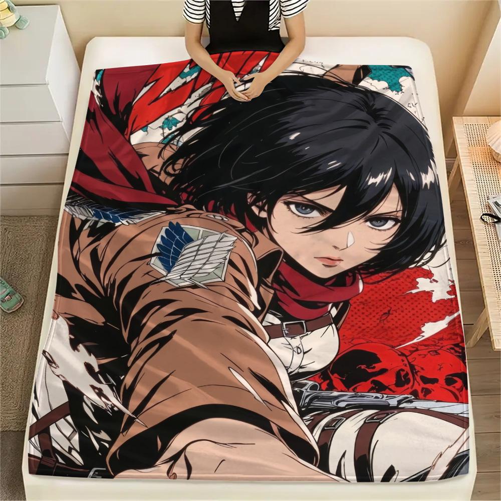 Flanelová deka s postavami z Útoku na titány, Měkká teplá přehozová deka pro domácí dekoraci, Ideální dárek pro fanoušky anime, Pohodlná na pohovku a postel