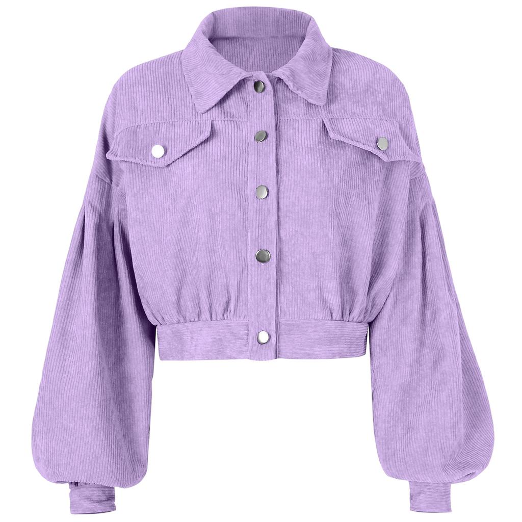 Women's Casual Lapel Corduroy Jacket Single Breasted Short Coat