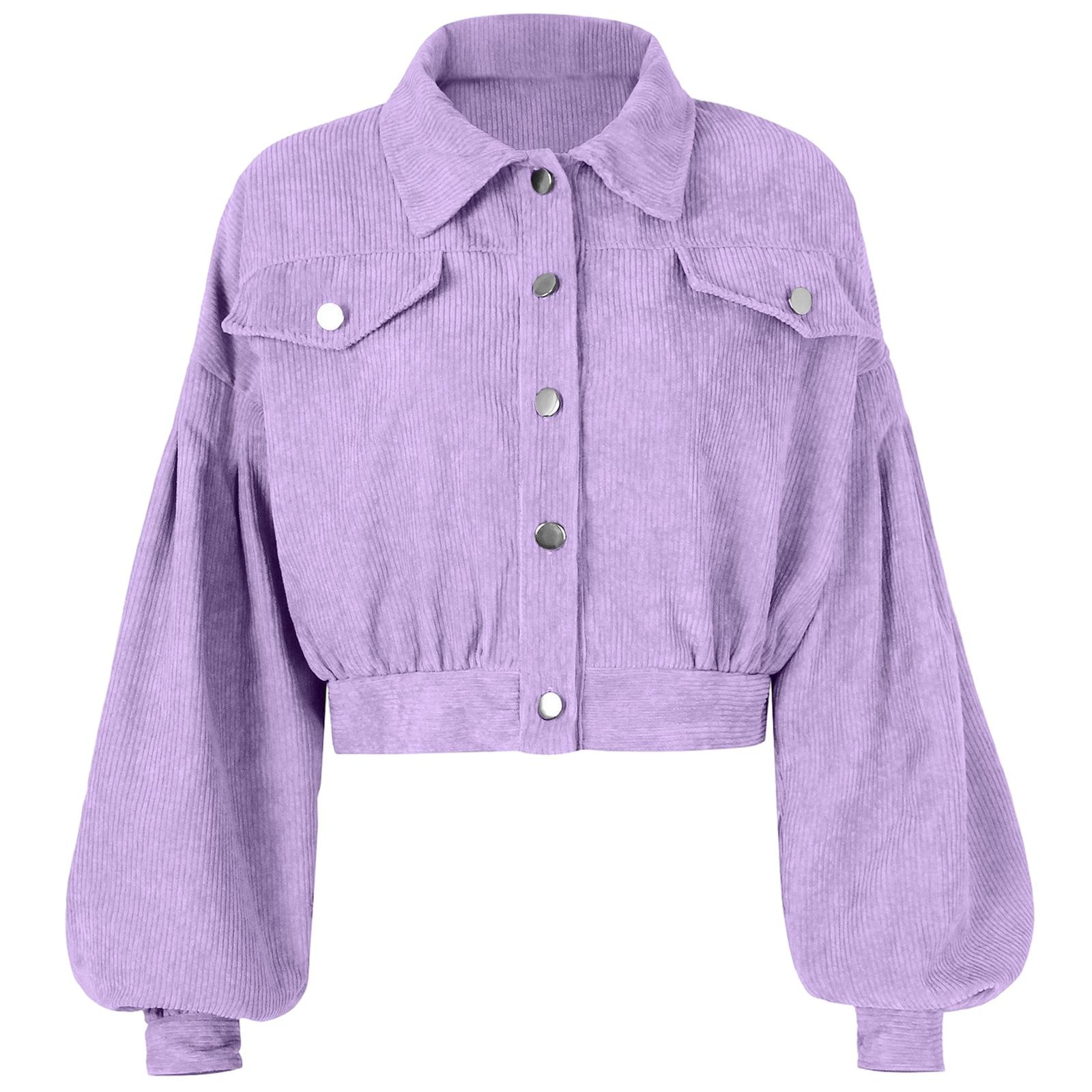 

Женская повседневная вельветовая куртка с лацканами, однобортное короткое пальто XL фиолетовый