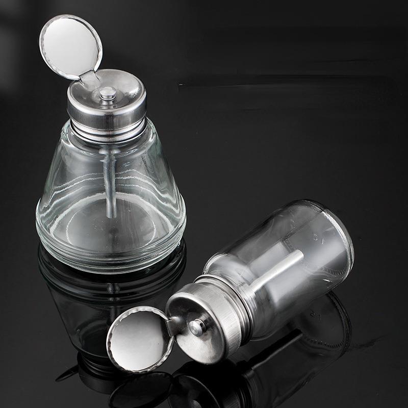 Glass Alcohol Bottle Press Type Alcohol Bottle Nail Art Tool Nail Washing Water Bottle Plate Washing Water Pressure Bottle