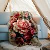 Floral Art Print Flannel Blanket, Soft Warm Lightweight Throw Blanket for Living Room,Sofa Bed Camping Office