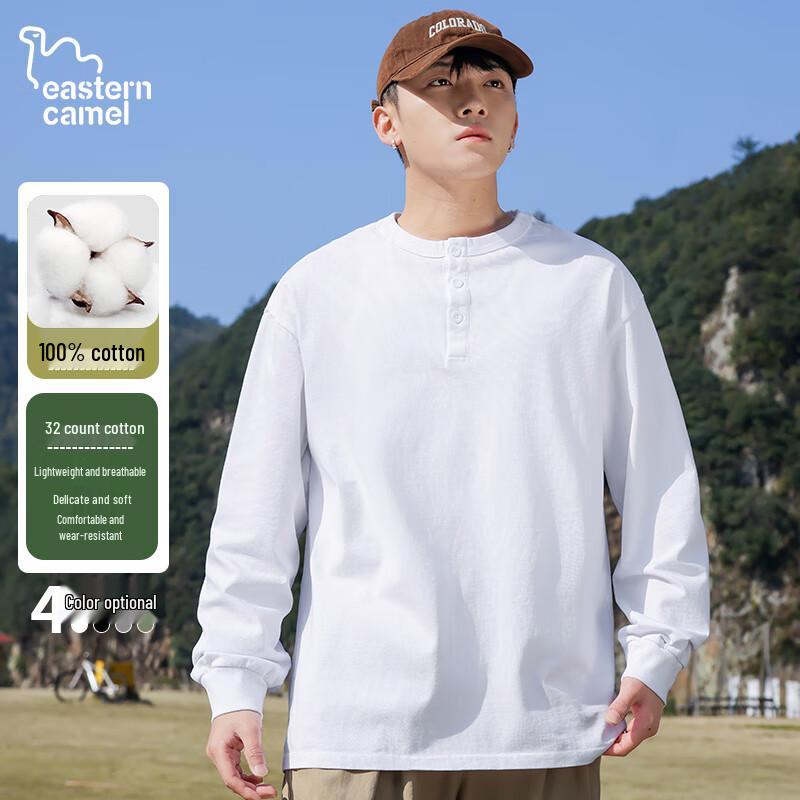 EASTERN CAMEL Men s Heavyweight Pure Cotton Long Sleeve T-Shirt M