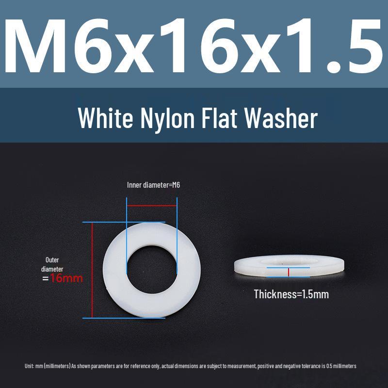 Yigu High-Temperature Wear-Resistant White Nylon Flat Washer, Sizes M2-M24