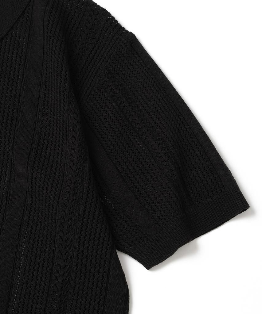 KNITTED Linen Scallop Collar Short Sleeve Knit Black