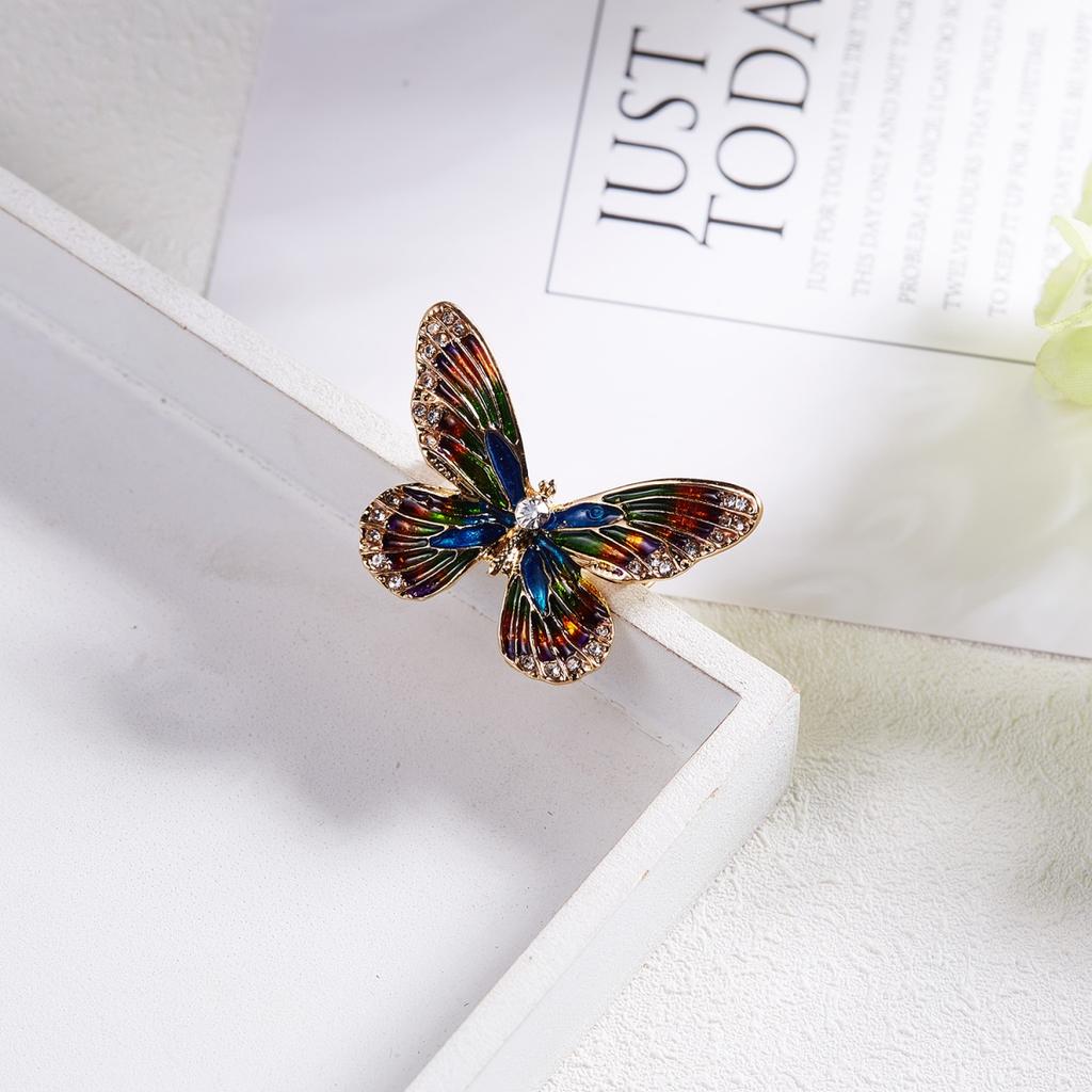 Elegant Vintage Colorful Enamel Butterfly Brooches For Women Men Exquisite Inlaid Rhinestone Flying Insect Animal Pins Jewelry