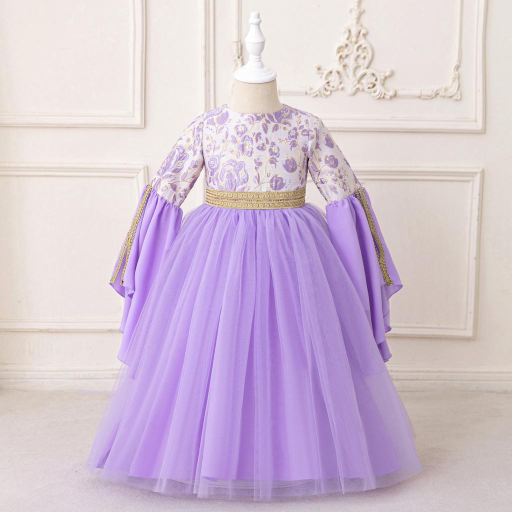 Middle East Cross-Border Pleated Evening Dress for Little Girls - Hot Stamped Princess Party Robe