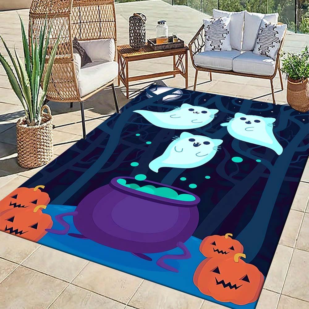 1pc Cat Ghost Area Rug, Slip-Resistant, Easy-Clean, Stain-Resistant, Perfect for Cozy Living Rooms, Bedrooms, Kitchens, Offices, and Holiday