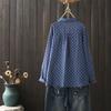 Herbst Zweilagiges Baumwollgarn Weiße Hemden Damen Punktmuster Oberteile Langarmtasche Locker Lässige Blusen Frühling