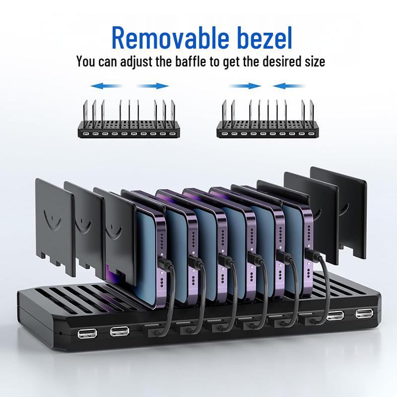 10-Port USB PD Charging Station with Storage Rack for Tablets & Phones