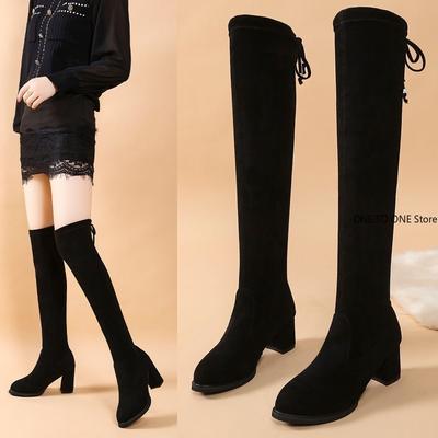 Stretch Long Faux Suede Boots Women Over-the-knee Boots Casual Black Sexy Nightclub Platform Shoes for Women Autumn Women Bottes