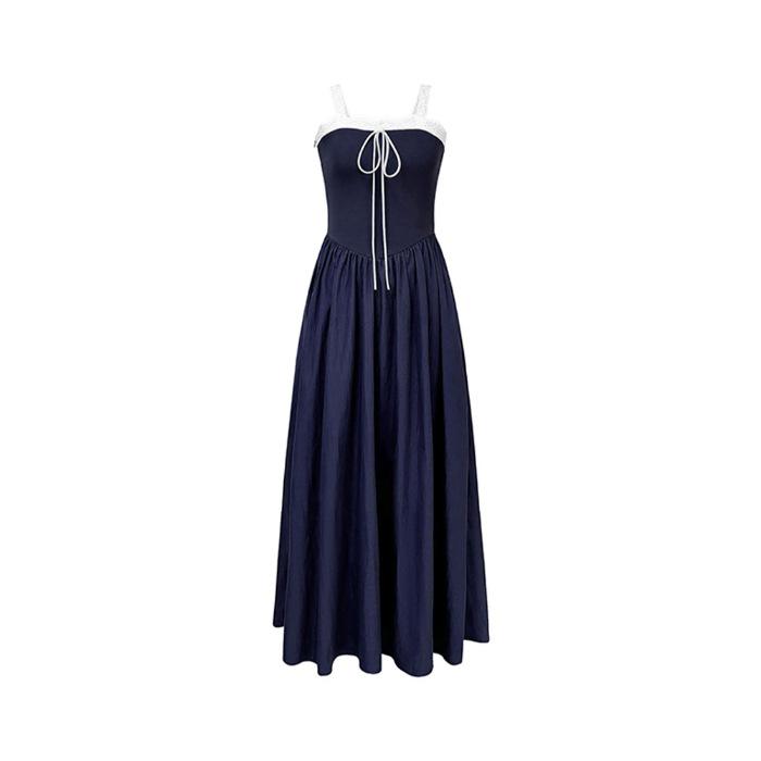 Dress Design Sense Niche Lace Splicing Straps Suspender Skirt Women's Summer Chic Waist Thin a Word Long Dress