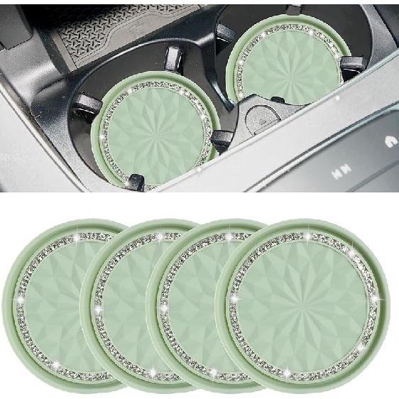 Amooca Car Cup Coaster 4 Pack Universal Non-Slip Cup Holders Ert Coasters Bling Crystal Rhinestone Car Interior Accessories Black Flower