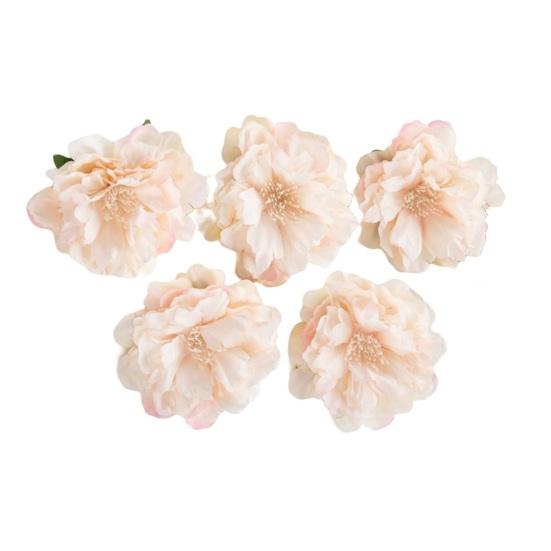 5 Stück künstliche Blumen, realistisch, nicht verwelkend, grüne Blätter, DIY Foto-Requisiten, Strohhut, passender gefälschter Pfingstrosen-Blumenkopf, Partyzubehör