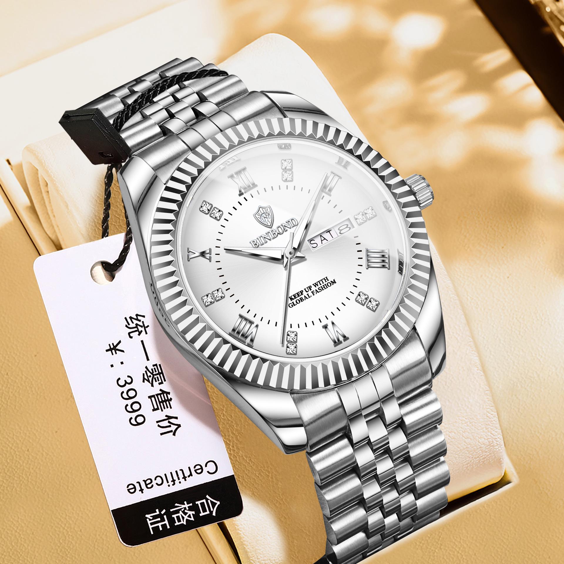 Binbang Luxury Men s Luminous Quartz Watch - Fashionable Business Double Calendar Wristwatch