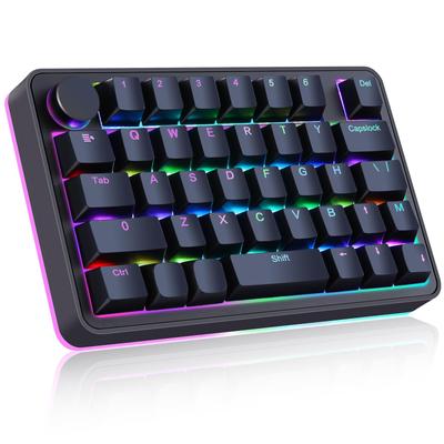 Koolertron Makro Herná Mechanická Najnovšia Rotačná RGB 39 Herná Modrá Mini Skratka Malá Vhodná pre Video a Kreslenie Jednoručná Klávesnica, Klávesnica,