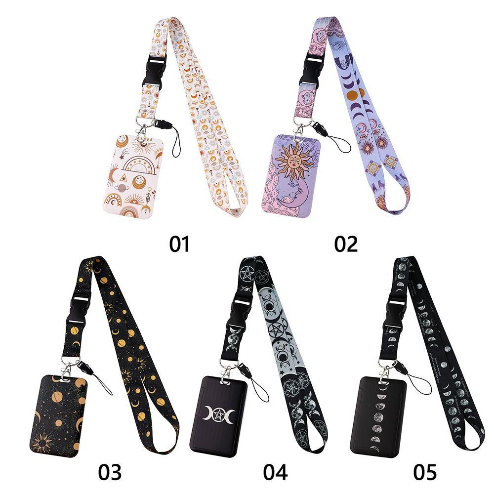 Cute Sun Moon Name Card Holder Lanyard Hanging Rope Badge Holder Neck Straps ID Card Holder