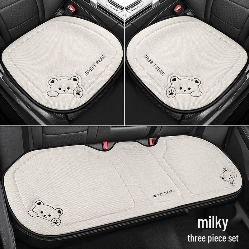 Cartoon Linen Car Seat Cushion – Universal Fit for Rear Driver Seat, Four Seasons