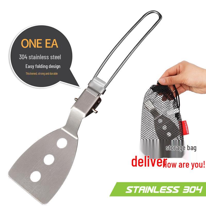 304 Stainless Steel Folding Camping Spatula - Portable BBQ, Rice, and Picnic Tableware.