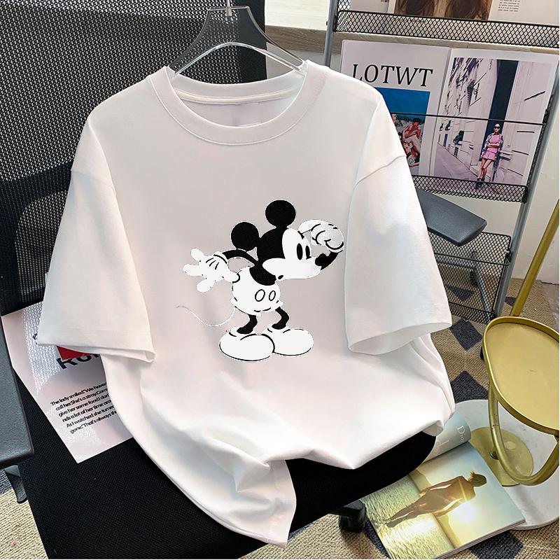 American Retro Mickey Mouse Print Shortsleeved Loose Tshirt Unisexs and Womens Summer New Tops Ins Trendy Top Clothing