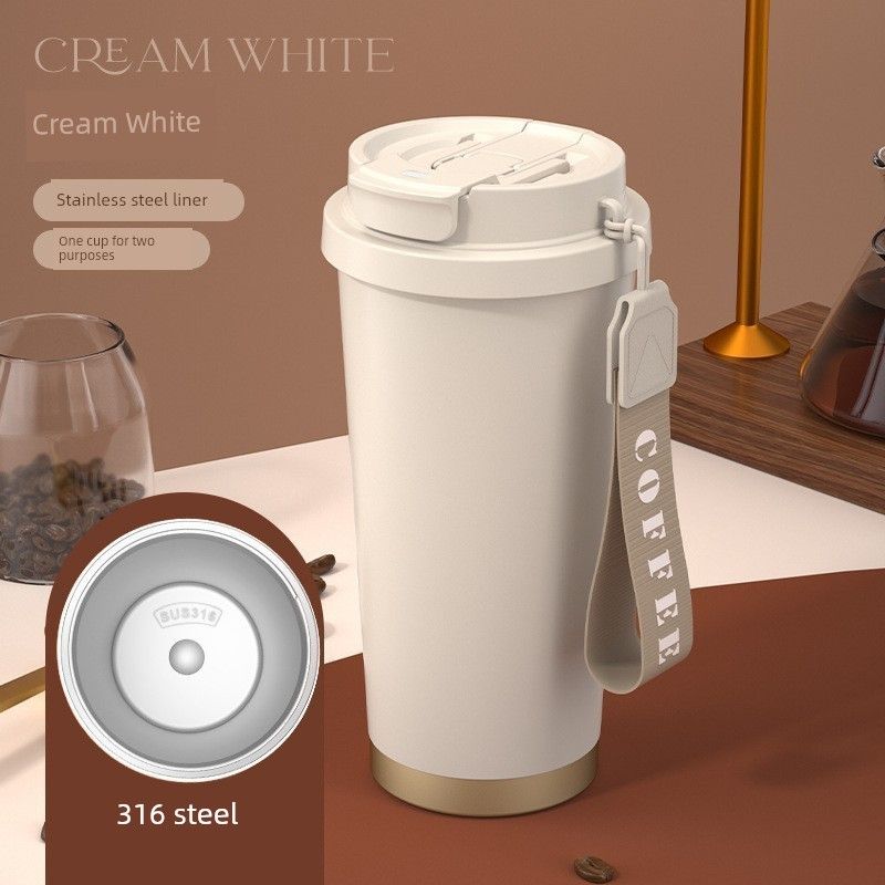 

Large Capacity Thermos Cup for Women 2026 New Model High Aesthetic Office Stainless Steel Ice Cup Giant Straw Cup 1,000 ml 1002-Pure White
