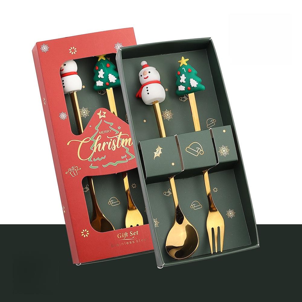 2/6Pcs Christmas Fork And Spoon Set,Stainless Steel Creative Tableware,Coffee Tea Dessert Forks And Spoons Gift Set