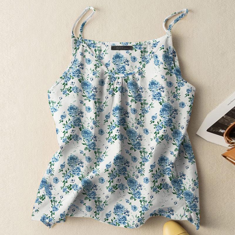 

ZANZEA Женские свободные топы без рукавов с цветочным принтом 4XL