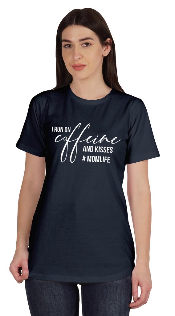 Inkmeso I Run On Coffeine And Kisses #Momlife Graphic Tshirt Short Sleeve