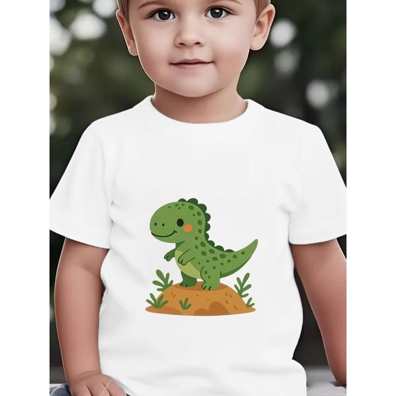 Baby Spotted Green Dinosaur Print Crewneck Summer Casual Short Sleeve T-Shirt
