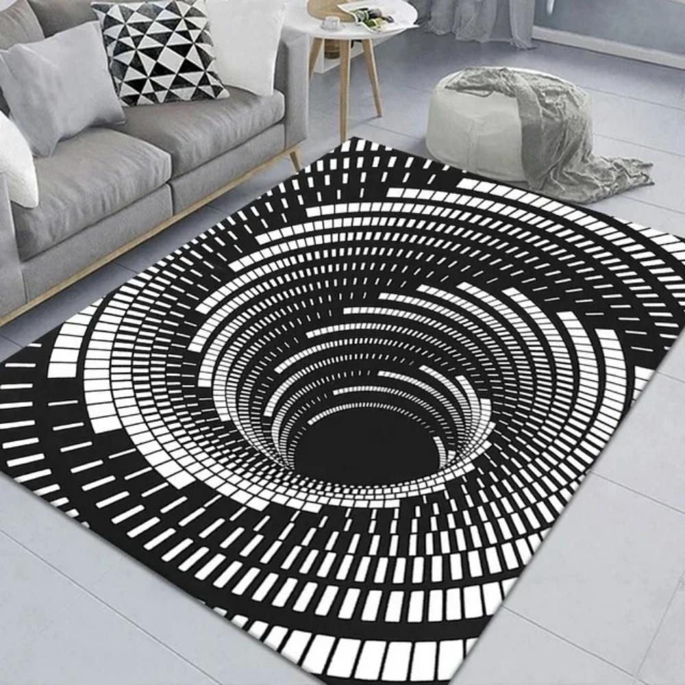 

3D Geometric Vortex Spiral Area Rug Black White Grey Non Slip Soft Floor Mat for Living Room Bedroom Tech Inspired Interiors 40X60CM