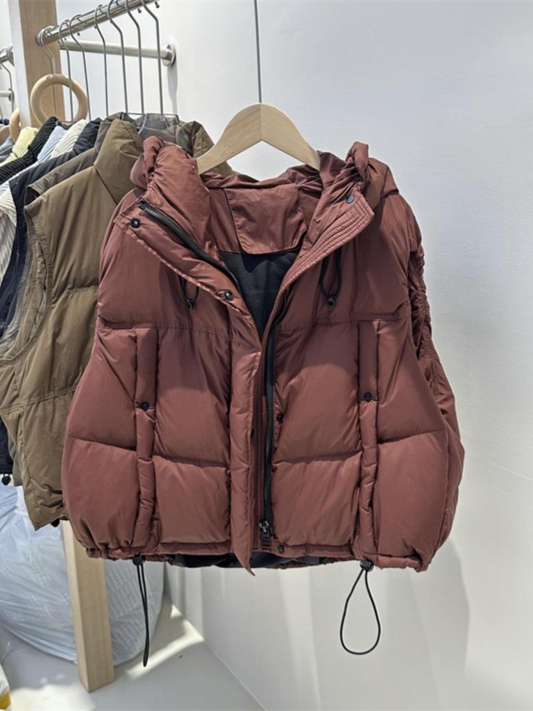 2024 Autumn/Winter Korean-Style Women's Hooded White Duck Down Casual Vest