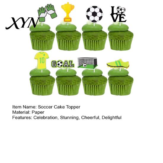Soccer Fan Dessert Picks 8 Pcs Cake Topper Decoration, Ball Goal Football Trophy Cupcake Inserts Shoe for Sport Theme Birthday Party Supplies