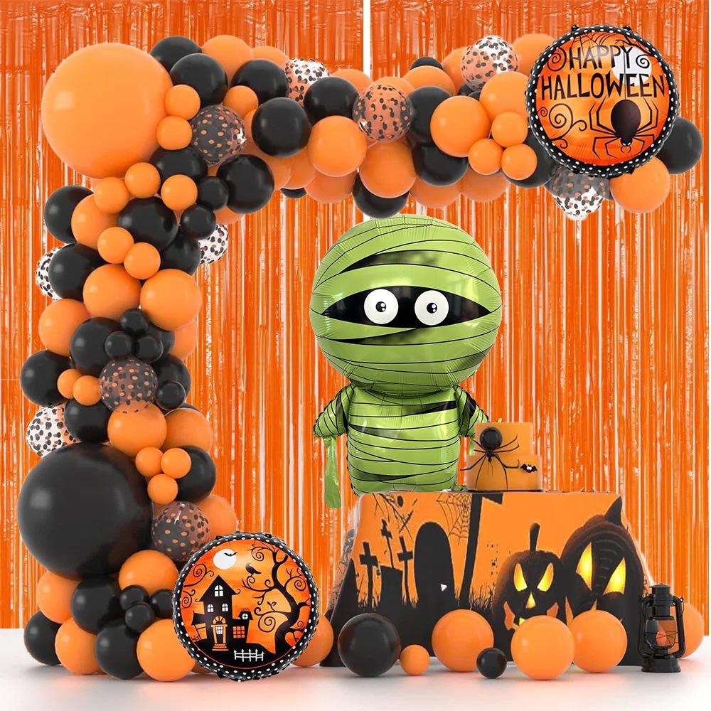 

Halloween Balloon Wreath Pumpkin Aluminum Film Black Orange Latex Balloon Chain Rain Curtain Package Holiday Party Scene Decoration Halloween rain curtain set 9