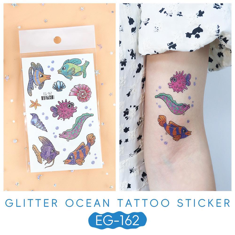 2023 Ruikalong Vandeniui atsparūs blizgantys jūrų gyvūnų animacinių filmukų tatuiruočių lipdukai vaikams