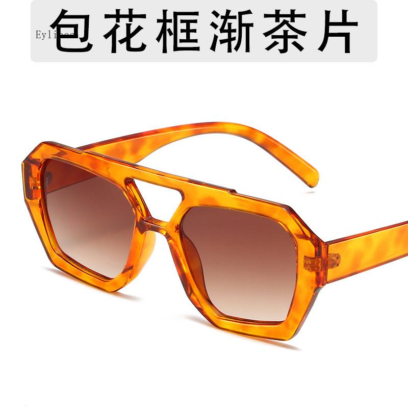 Retro Tortoiseshell Pilot Sunglasses Women Brand Designer Oversized Shades Eyewear Double Bridge Rectangle Men Sun Glassses