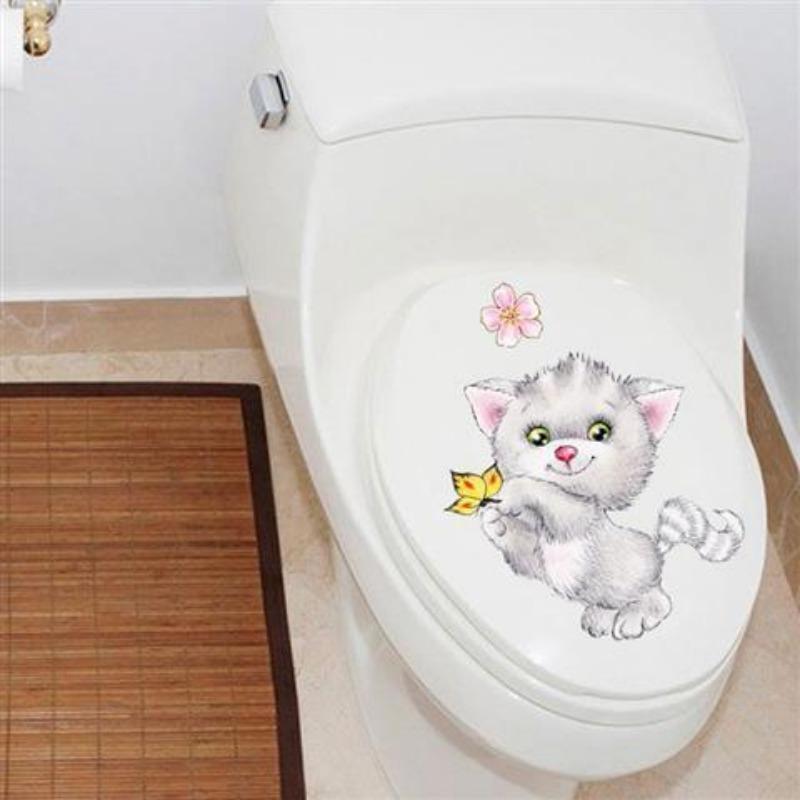 Cartoon Cat Toilet Sticker Bathroom and Bathroom Beautification Decoration Toilet Lid Waterproof 3D Self-Adhesive Sticker