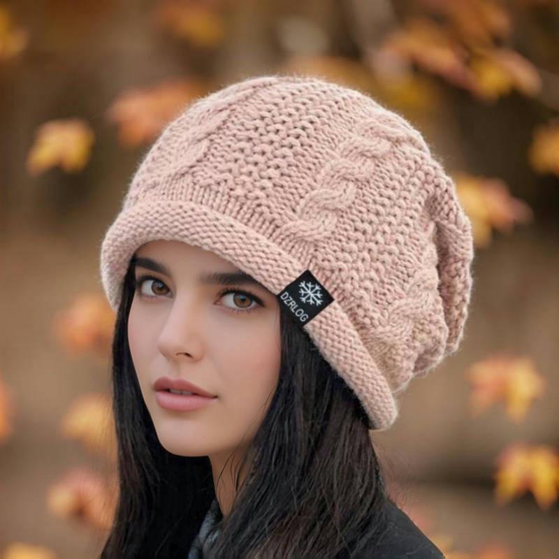 

Женская корейская модная большая вязаная шапка - Теплая, универсальная, удлиненная шерстяная с защитой ушей для осени и зимы розовый