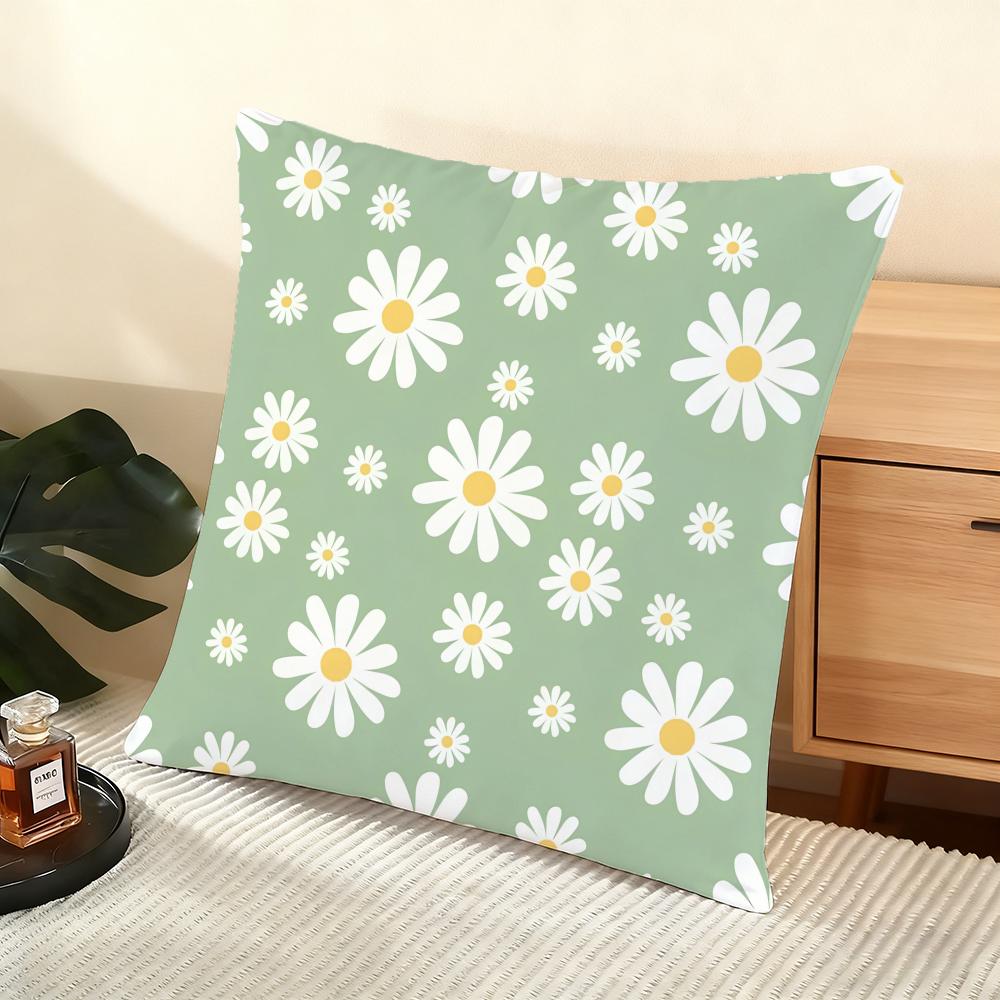 Daisy Pattern Cushion Cover Soft Short Plush Pillow Cover Smooth Cozy Texture Aesthetic Cushion Case Home Decor