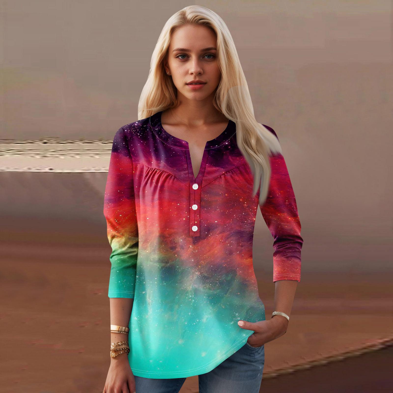 

Женская мода повседневный топ с длинным рукавом и круглым вырезом с цветочным принтом XL арбуз красный