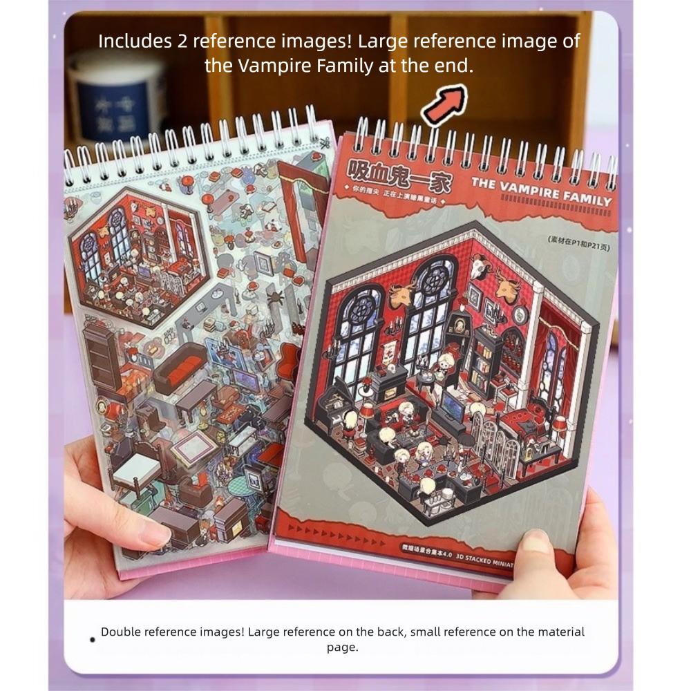 3D Pocket Cabin Scene Miniature Collection Stickers Cartoon Hut Scene Stickers Kids