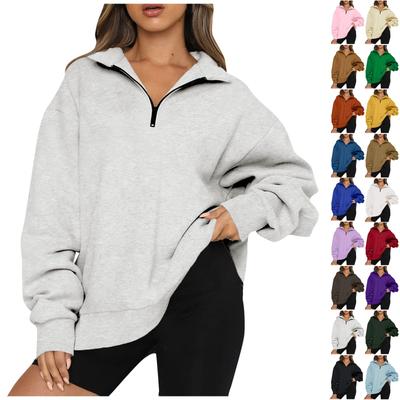 Women's Casual Fashion Long Sleeve Solid Color Zip Sweatshirt Top