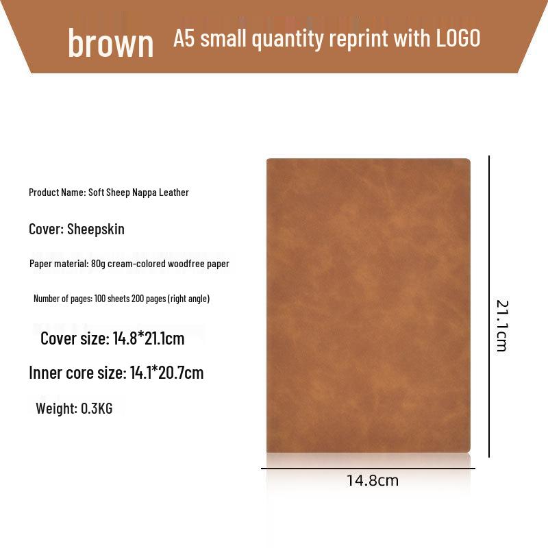 A5/B5 Sheepskin Leather Notebook with Custom Logo for Business Meetings - Personalizable Name Printing Available