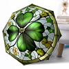Design Trifoi Vitraliu Umbrelă Automată de Exterior Tija Robustă cu 8 Nervuri Construcție Solidă Umbrelă Durabilă pentru Purtare Zilnică Modă