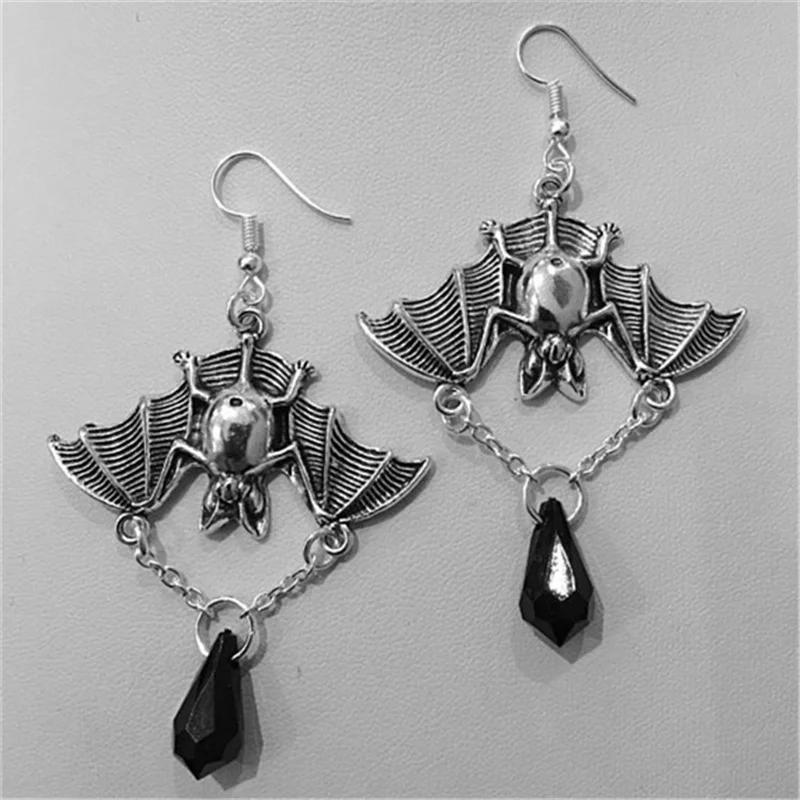 Dark Gothic Style Bat Earrings, Halloween Creative Earrings, Inverted Bat Shaped Exaggerated Personalized Ear Hooks