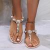 2024 Fashion New Sexy and Comfortable Beaded Crystal Slippers Round Toe Solid Color Women's Large Size Summer Sandals