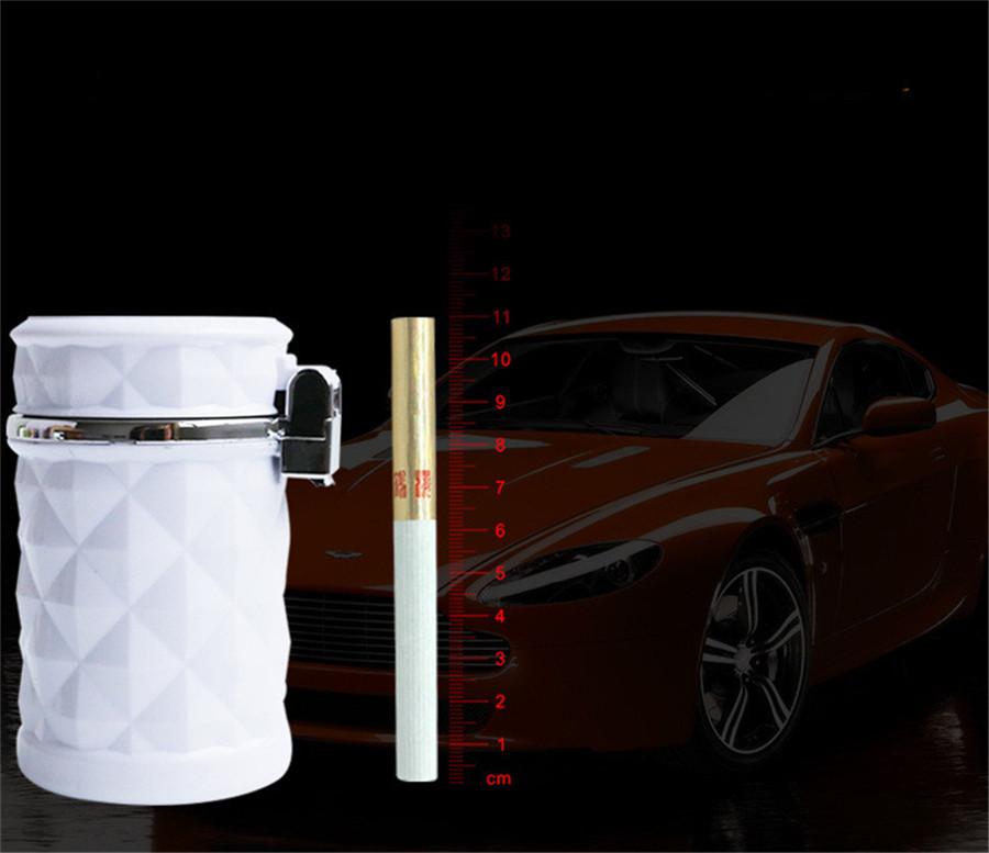 Portable Mini White Car Ashtray Cigarette Cylinder Holder With Blue LED Light