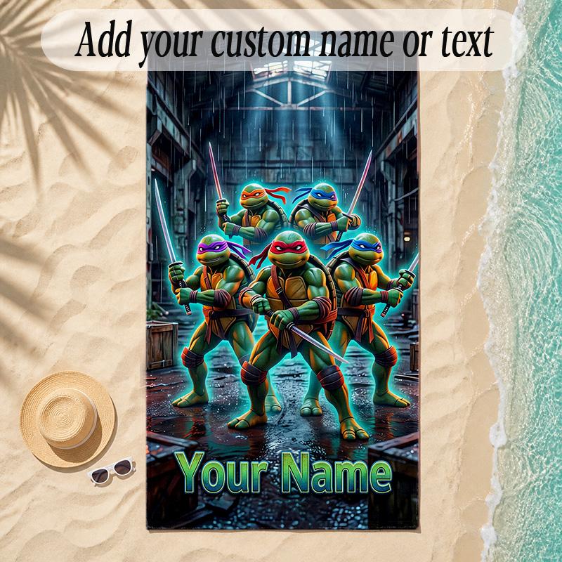 Beach TowelTeenage Mutant Ninja Turtles Custom Name Text Personalized Soft Towel for Beach Pool Indoor Home Decor Gift