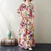 2024 Early Autumn Floral Print Retro Cotton Linen Maxi Dress