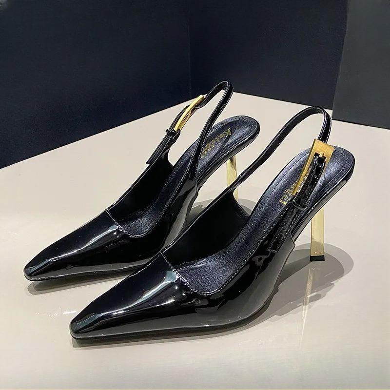 Tacones Altos de Charol de Punta para Mujer Elegantes Estilosos Lujosos Oficina Mujer Tacones Altos Tacón Fino Metálico Zapatos de Fiesta Banquete